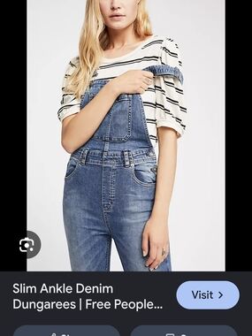 Free People Medium Blue Slim Denim Overalls